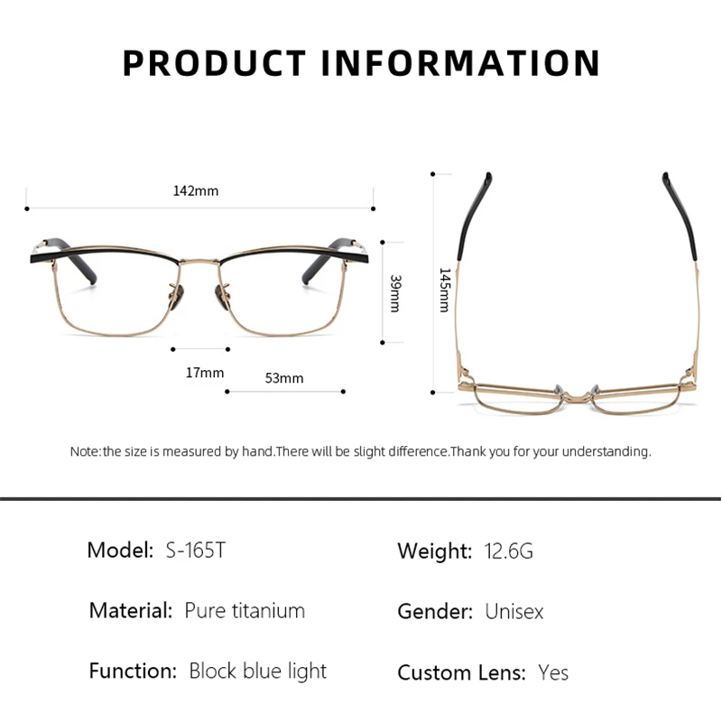 CLLOIO Men Top Pure Titanium Anti Blue Light Reading Glasses Vintage Square Myopia Glasses Hyperopia Prescription Eyewear S-156T