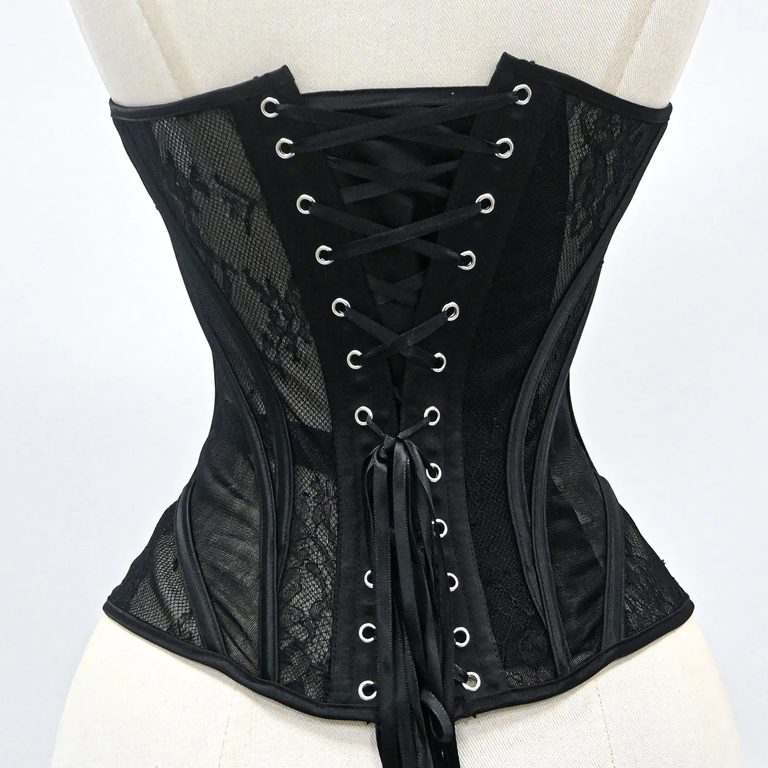 Bridal See through Lace Corset Top Strapless Sweetheart Satin Patchwork Boned Body Shaper Vintage Bustier Back Lace-Up Wedding