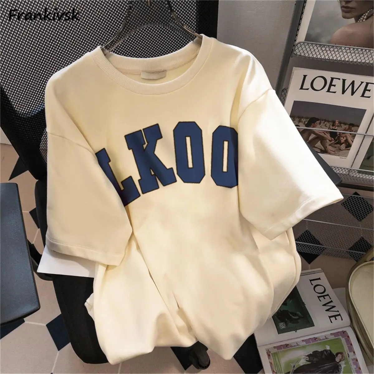 Embroidery T-shirts Women O-neck Minimalist Prevalent Youthful Vitality Baggy Retro European style High Street Fitness Fashion