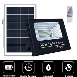 50w-300w led luz de inundação solar ao ar livre holofote ip67 à prova dip67 água controle remoto alto brilho jardim sensor luz noturna