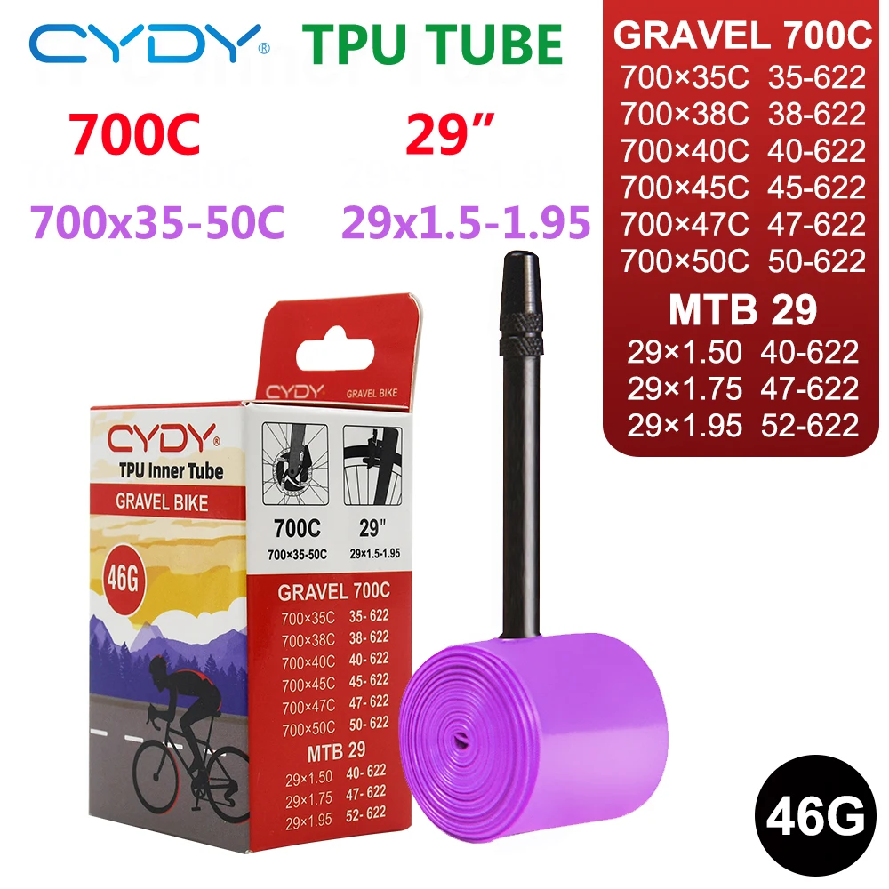 46g CYDY TPU Schlauch 700C GRAVEL Bike 700x35-50C für 35C 38C 40C 45C 50C Reifen Fahrradkamera MTB 29x1.5-1.95 Pneu Aro Reifen – Detail 2