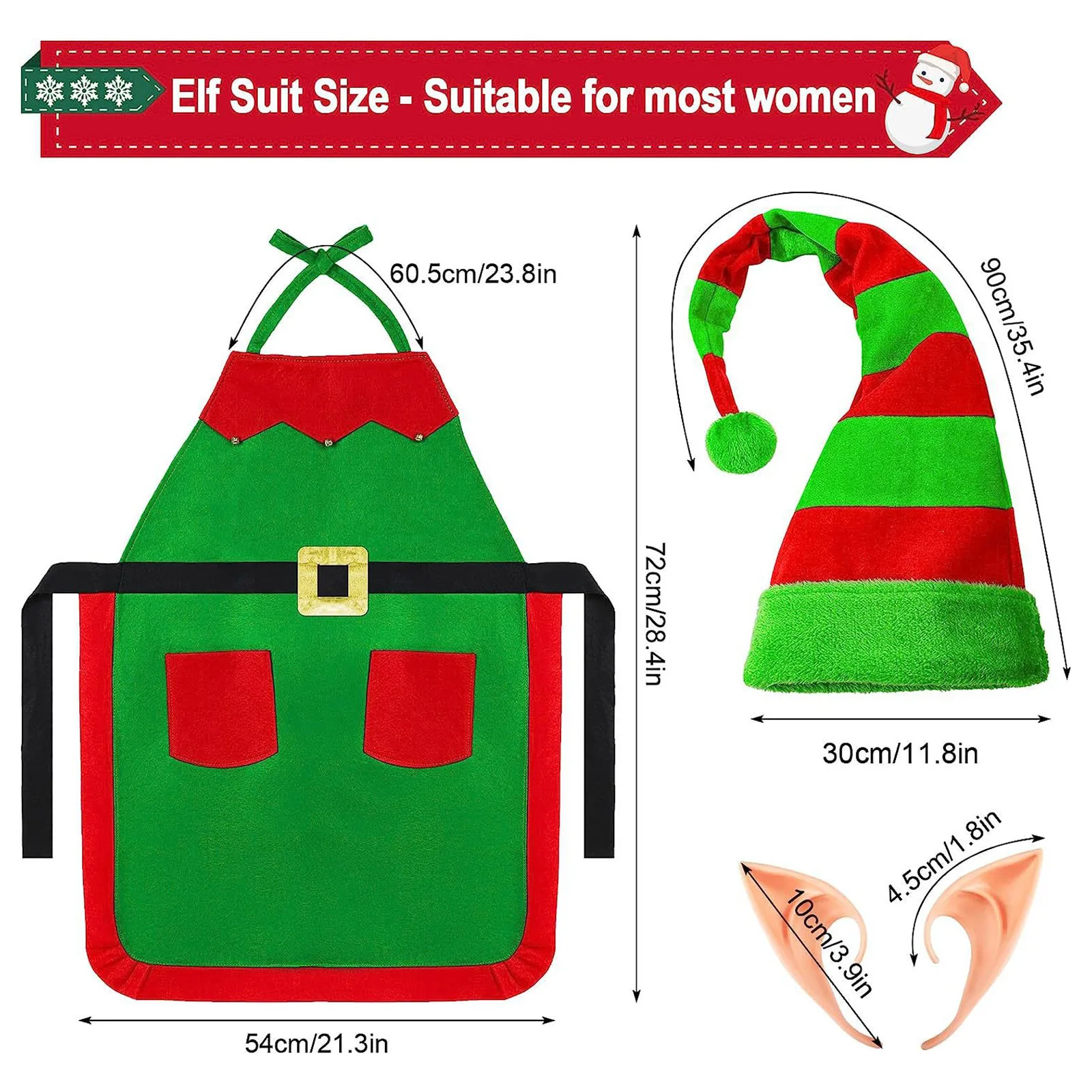 Christmas Elf Santa Claus Costume Womens Dress Xmas Party Cosplay Costume Elf Ears+Hat+Shoes Covers+Apron+Striped Stockings Sets