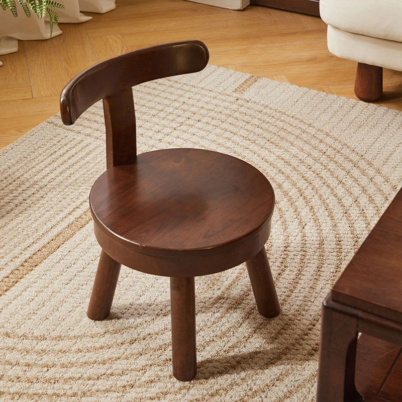 Solid Wood Small Round Stool With Rotatable Backrest Low Stool Shoe Changing Stool Household Chair For Home Children's Stool Use