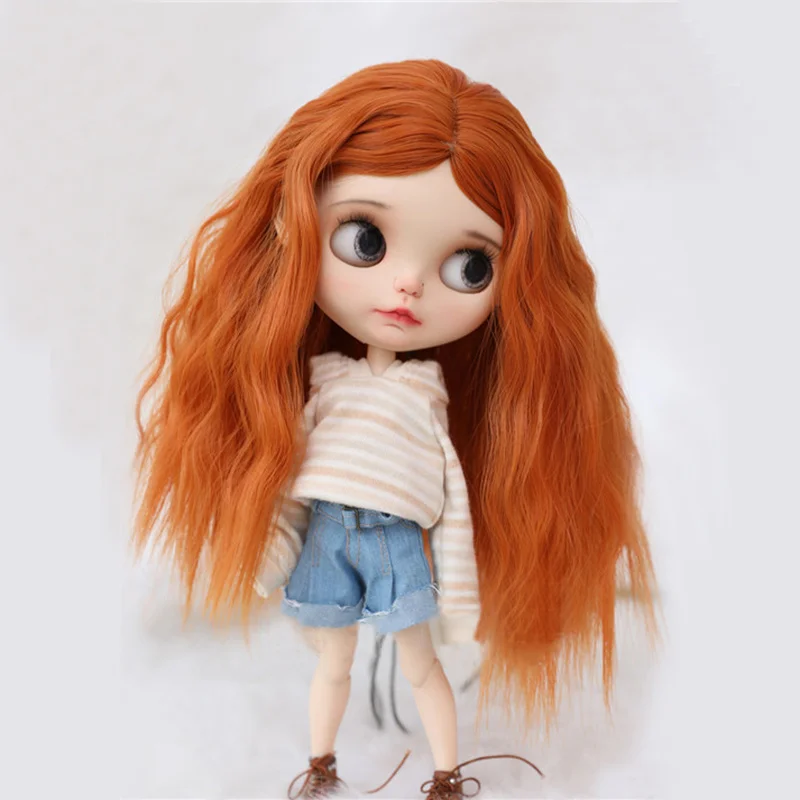 BJD Doll Wig For Blythe Doll Accessories Brown Blue Color Long Hair Temperature Silk Hair Instant Noodle Roll