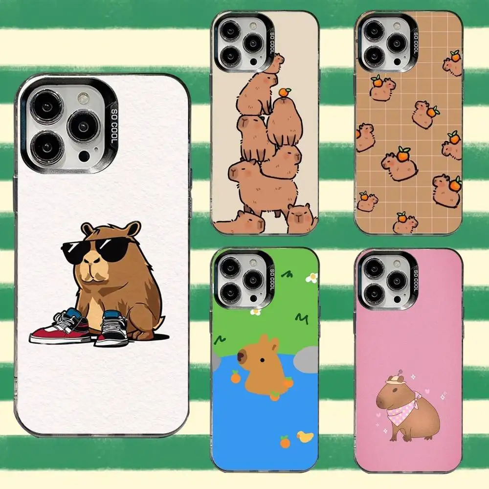 

Cute Cartoon Capybara Phone Case For iPhone 16,15,14,13,12,11,8,7,Pro,Max,Plus,Mini,XS,SE Anti Fall Black Matte Hard