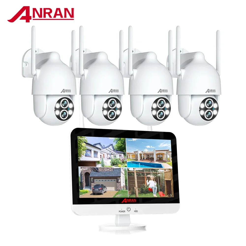 

ANRAN Outdoor 2k PTZ 10X Zoom Wifi 8 channel NVR with 12.5 Screen Home Dual Lens Security Camera System