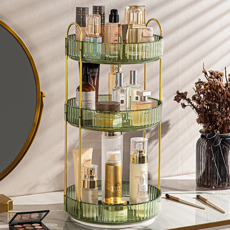 Organisateur de cosmétiques rotatif, support de rangement pour maquillage et soins de la peau, organisateur de maquillage transparent pour comptoir de salle de bain