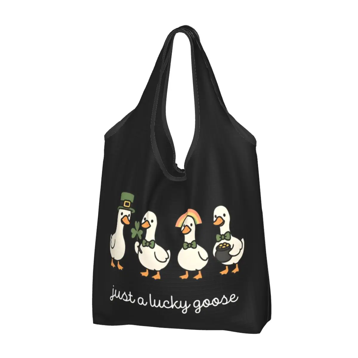 Reusable Just A Lucky Goose Grocery Bag Foldable Machine Washable St Patrick's Day Shopping Bags Large Eco Storage Bag
