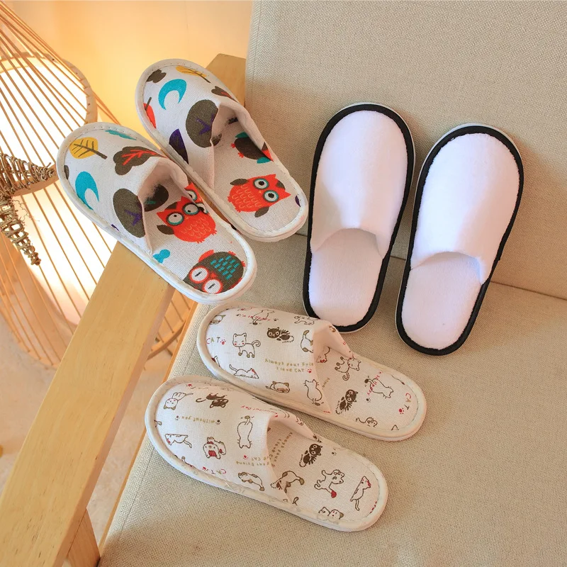 5 Pairs Children\'s Disposable Slippers Hotel Room SPA Portable Closed Toe Cute Slippers Home Guest Kids Baby Indoor Travel Shoes