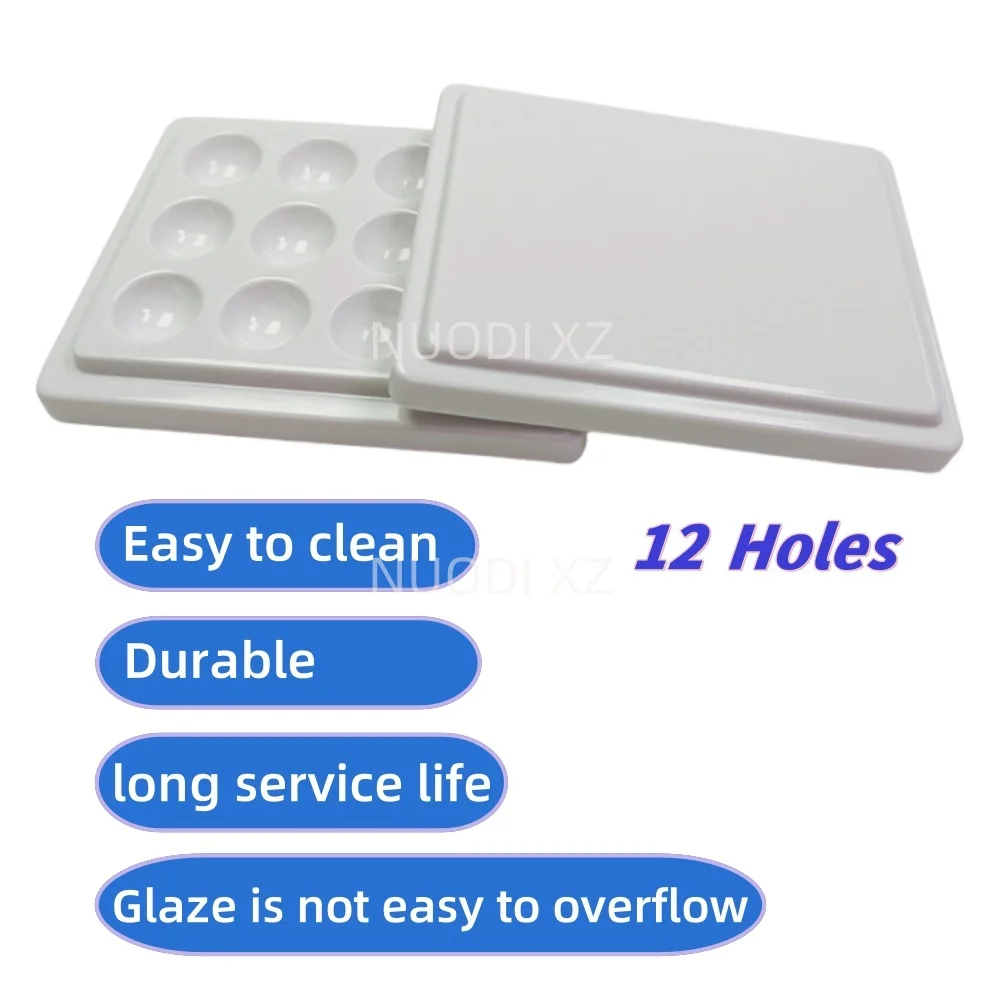 

Dental Lab 12 Slot Ceramic Palette Stain Powder Mixing Tool with Cover Porcelain Mixing Watering Moisturizing Plate Glazed Plate