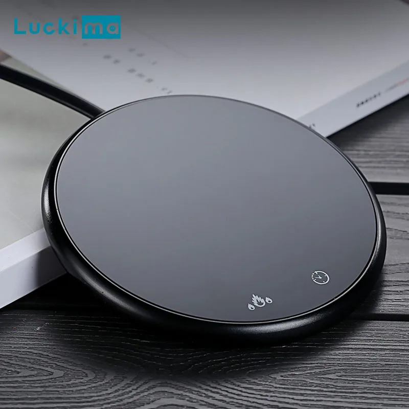 Calentador de tazas de café con temporizador, 2 ajustes de temperatura, placa de calentamiento de bebidas eléctrica para oficina en casa, té, cacao, agua y leche