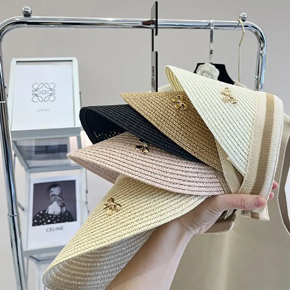 Summer Straw Braid Sun Caps Bee Decor Breathable Baseball Cap Big Brim Sunscreen Visor Hat Outdoor
