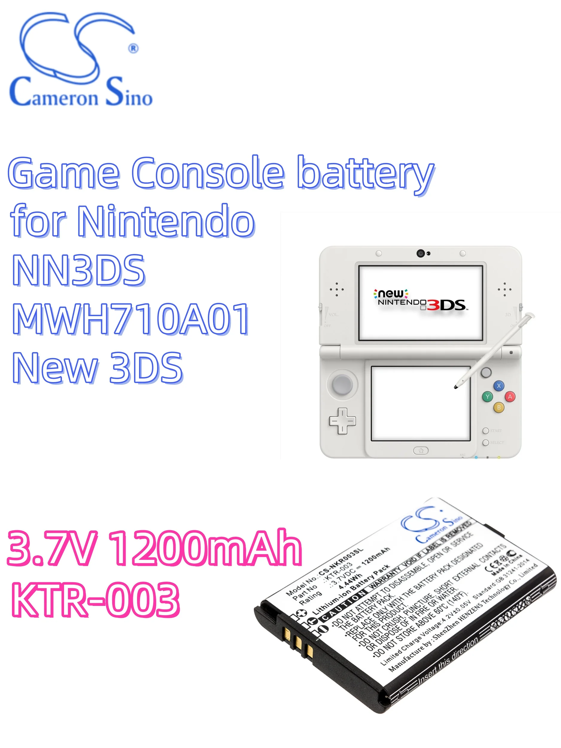 battery Cameron sino Game Console battery 3.7V 1200mAh for Nintendo NN3DS MWH710A01 New 3DS KTR-003 CS-NKR003SL