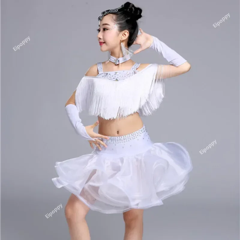 Vestido de dança latina profissional para crianças, Saia franja, Vestidos dançantes para crianças