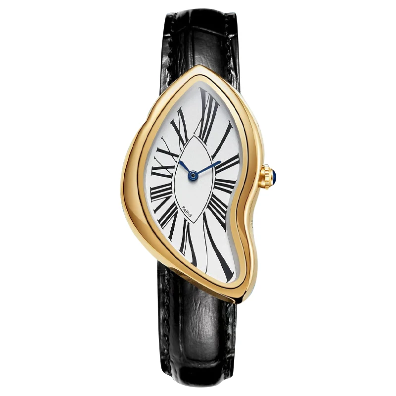 WLISTH Ladies Watch Retro Quartz Watch Alien Wristwatch For Both Men and Women Leather Strap Fashion Design Twisted Personality