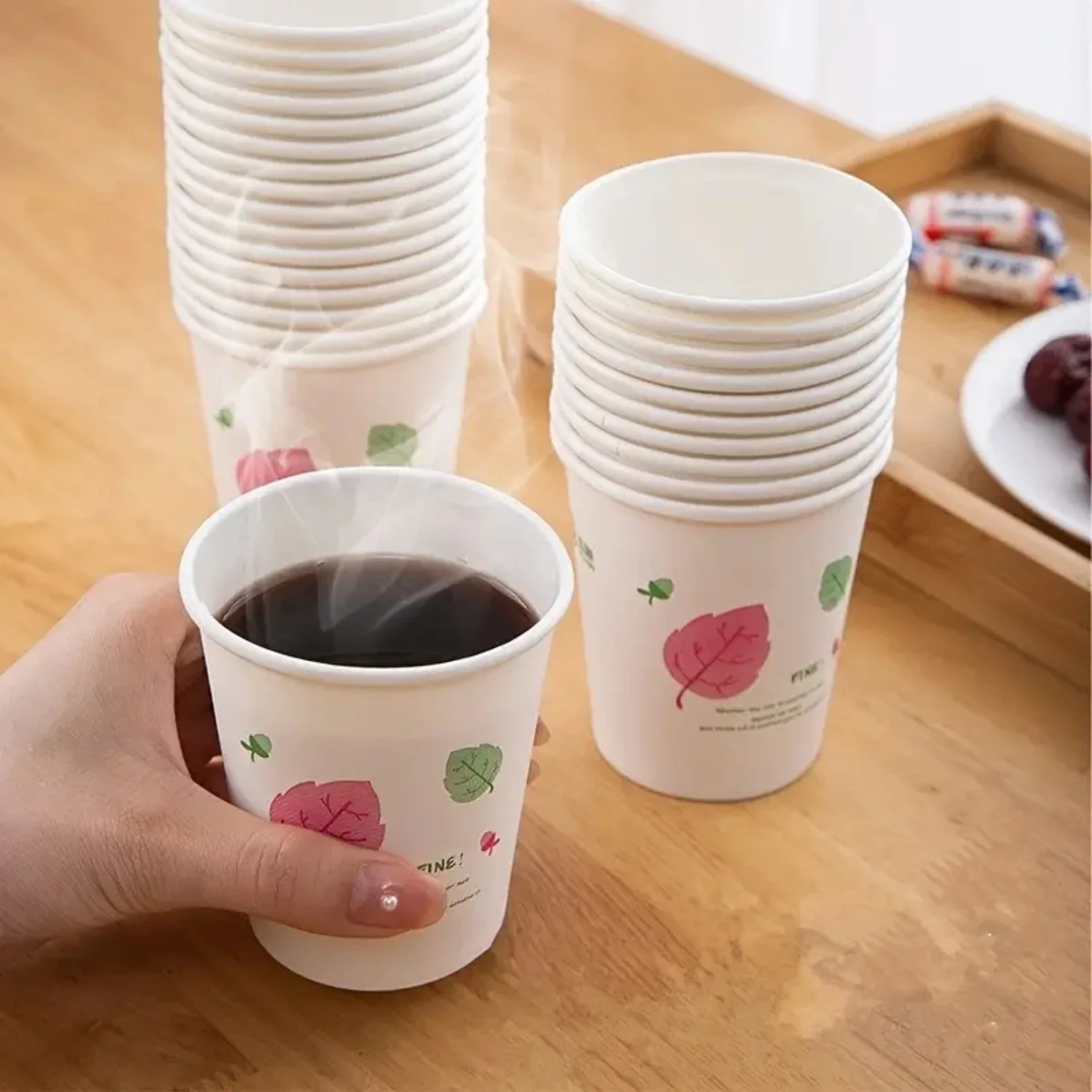 Thickened 8Oz Disposable Paper Cups for Hot Coffee - Pack of 50, Durable Hot Beverage Paper Cups, Conveniently Sized Eco-Friendl