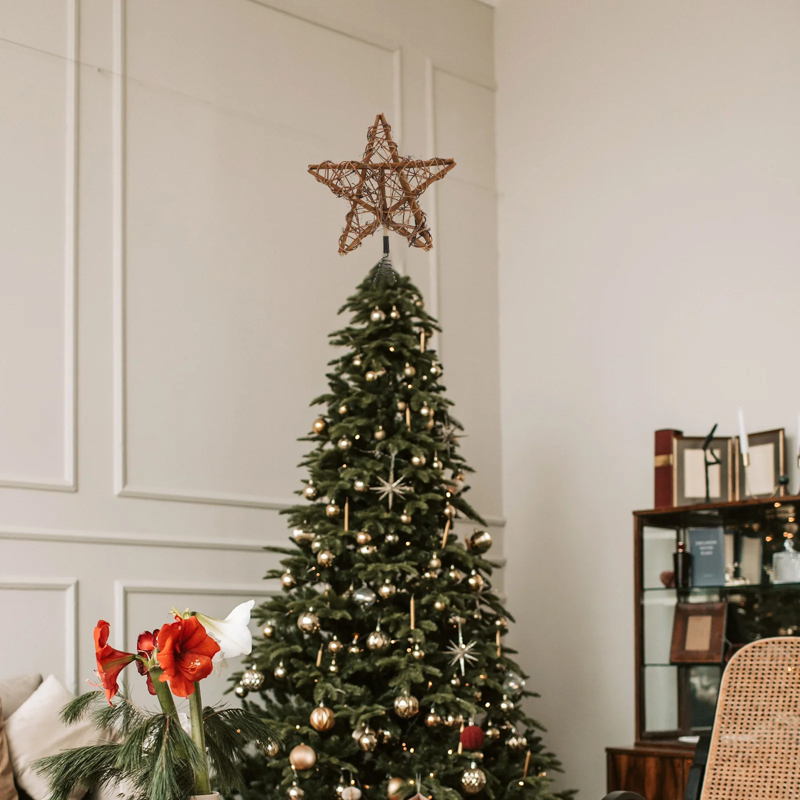 

1Pcs Festival Star Ornament Five-Pointed Star Adornment Creative Christmas Tree Topper Easy Install Xmas Tree Accessory Perfect