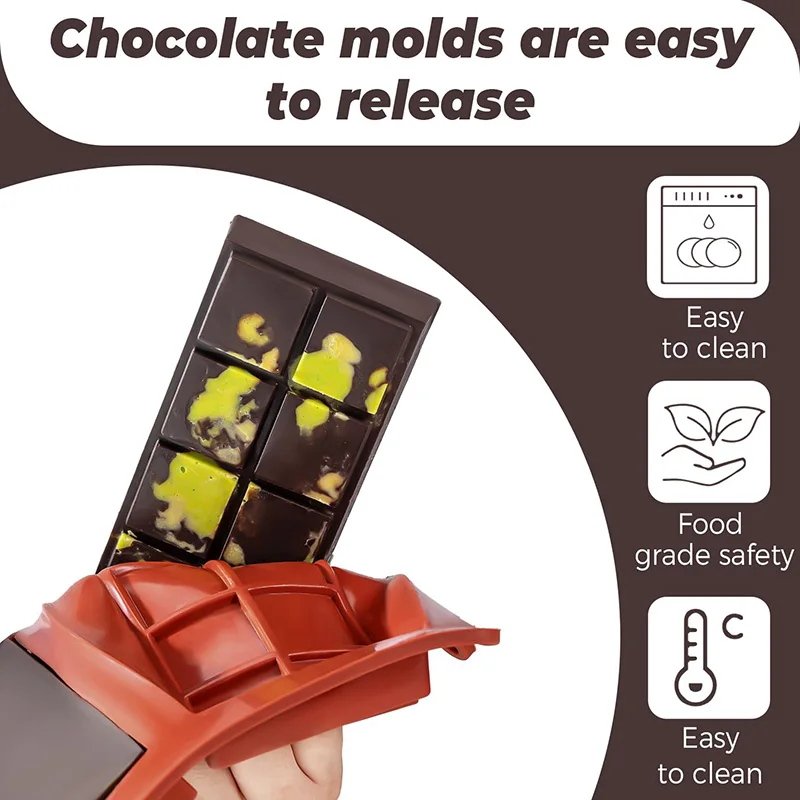 2pcs Chocolate Bar Mold Deep Silicone Thick dubai Chocolate Mold Rectangle Pistachio Chocolate Bar Break Apart Candy Bar Molds