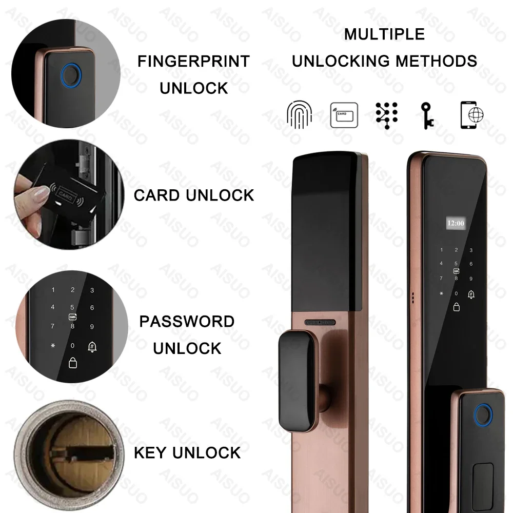 Aisuo Stainless Steel Electronic Hotel Manufacturers Gold Door Knob Smart Lock With Camera 3d Face Recognition