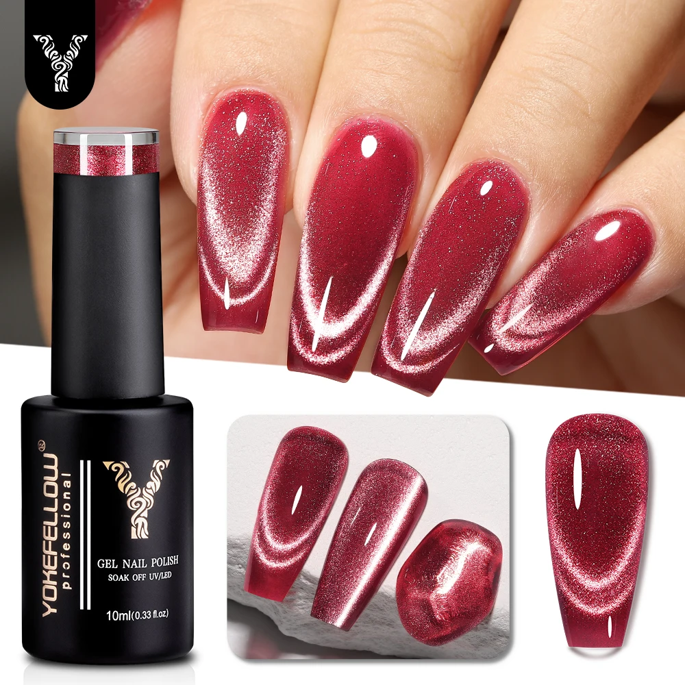 

YOKEFELLOW Magnetic Gel Nail Polish Amour de Cristal Gel Polish Red UV Cat Eye Gel for Nail Art Manicure DIY Valentine's Day