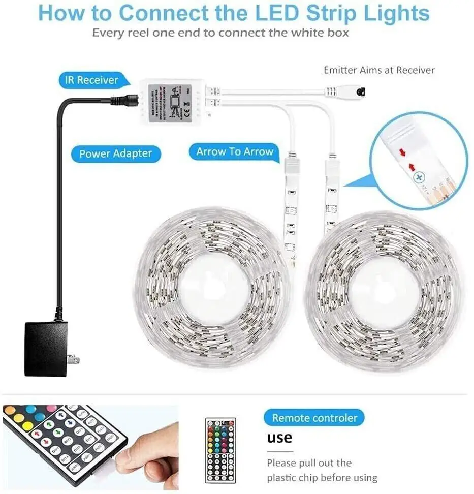 32ft LED Strip Lights Remote Control Bedroom for Indoor Use