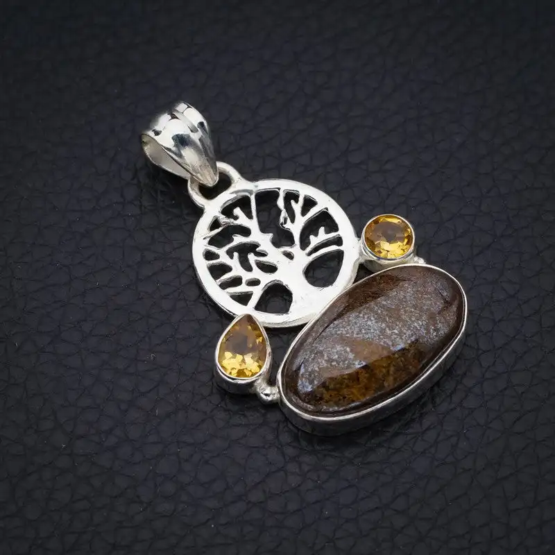 StarGems Bronzite Citrine TreeHandmade 925 Sterling Silver Pendant 1.5