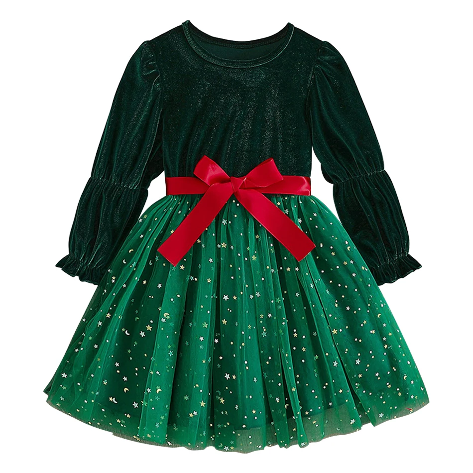 طفلة طباعة فستان شبكي الطفل نافيداد حفلة الكرة ثوب تنورة ربيع الخريف الاطفال ملابس الفتيات فساتين الأميرة هدية الكريسماس