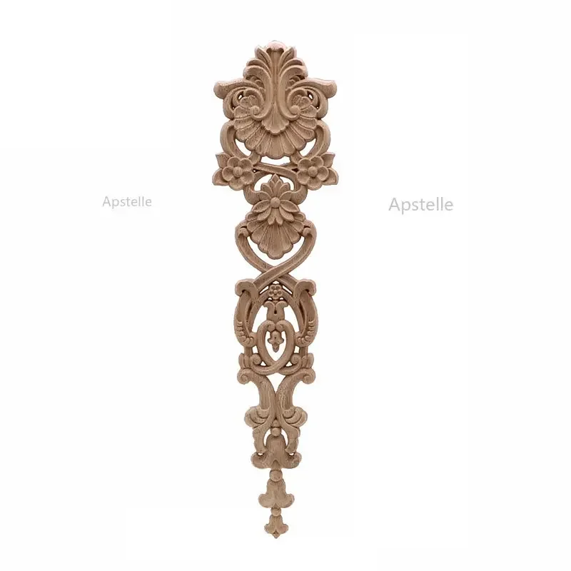 Long Rose Flower Exquisite Carving Natural Wood Appliques Furniture Wooden Mouldings Wmqe Vintage Unpainted Decoration Decal