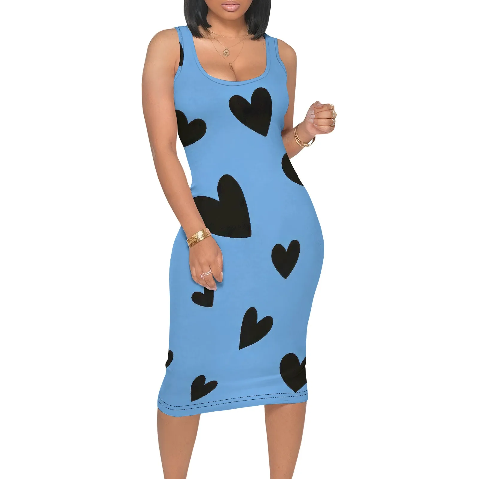 

Women's Sexy Bodycon Tank Midi Dress Sleeveless Square Neck Club Party Summer Dresses Floral Print Tie Dye Sundress Vacation