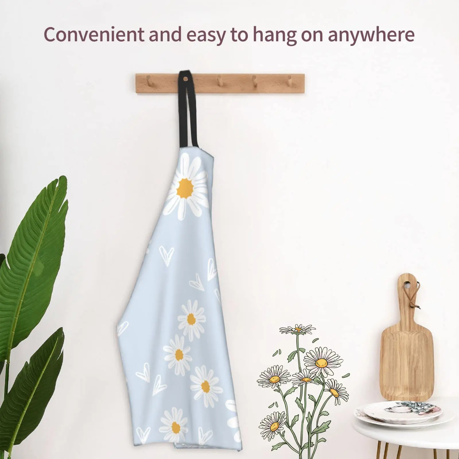 Cute Daisy Flower Aprons for Women with Pockets, Unisex Chef Bib Apron with Adjustable Neck Strap for Kitchen