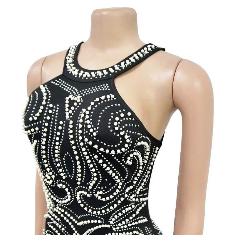 Luxury Pearls Diamonds Rhinestone Evening Dresses Women Wedding Elegant Halter Backless Night Club Party Mermaid Long Dresses