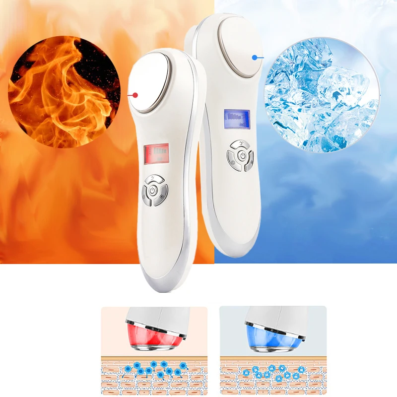 Hot Cold Hammer Ultrasonic Cryotherapy Shrink Pores Facial Lifting Vibration Massager Ultrasound Eye Skin Care Device