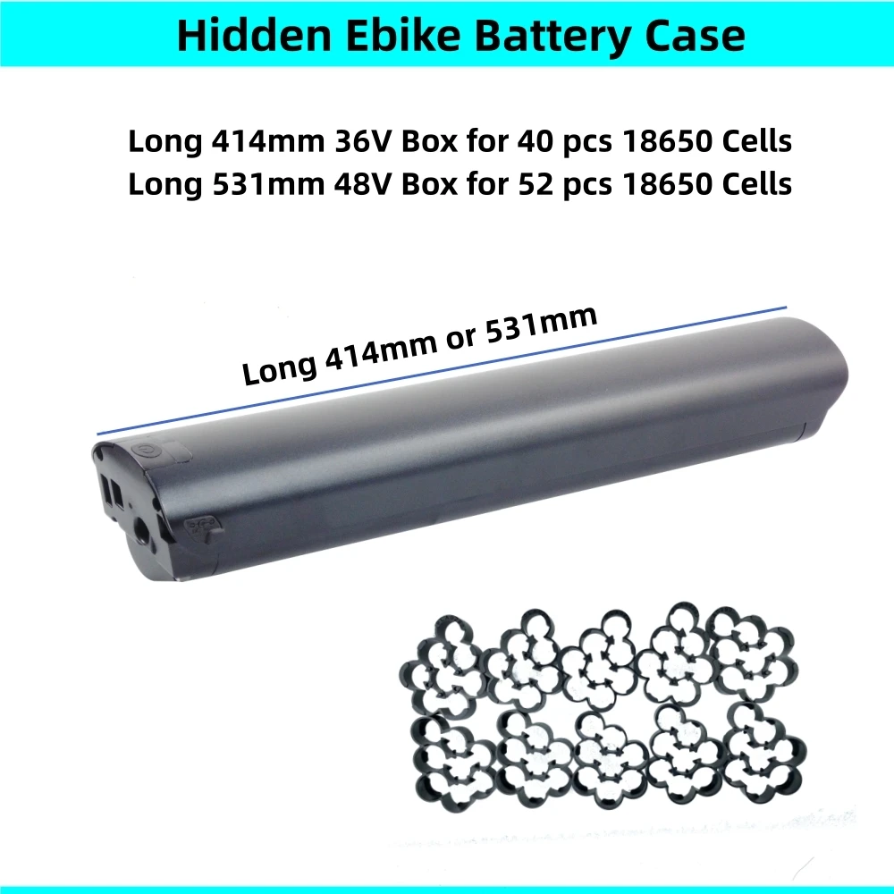 Bike Frame Hidden Ebike Battery Box 36V 48V Semi Hidden Battery Case with 4Pins Connector 52 40 30 pcs 18650 Cells Box