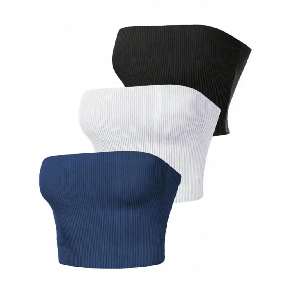 Quick-drying Cropped Top Women Ribbed Vest Anti-slip Bandeau Strapless Sleeveless Backless Tank Top Sweat Absorption Tank Top