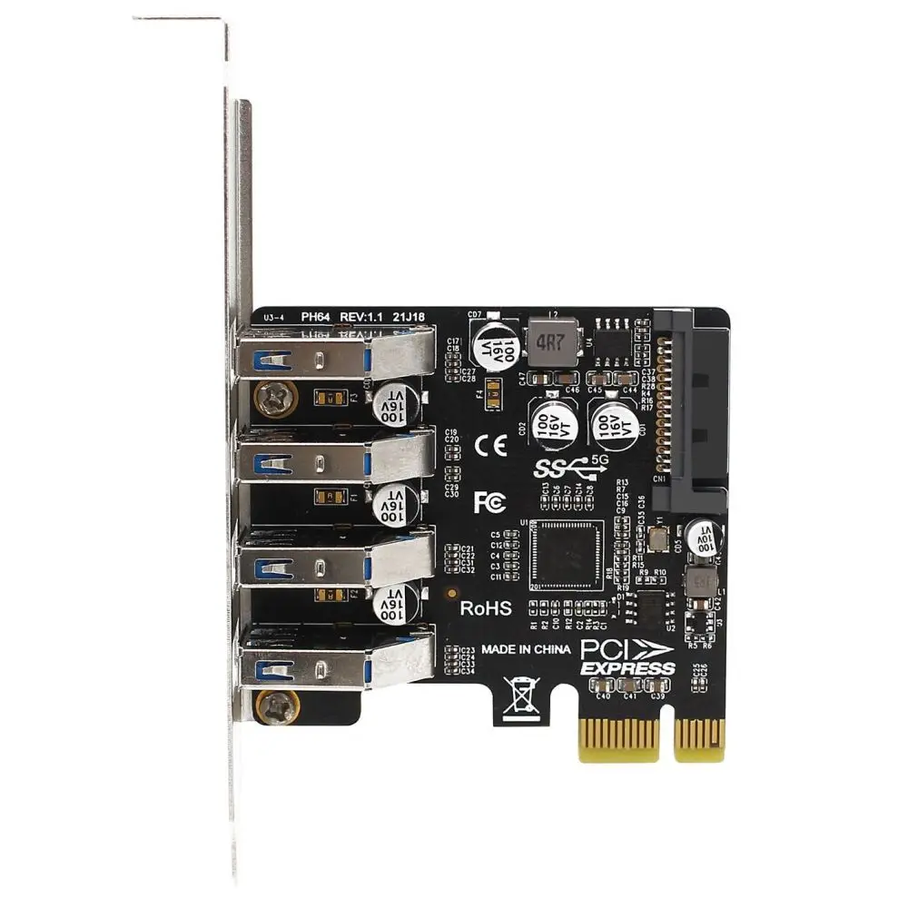 PCIe To USB 3.0 Expansion Card 4 Port Adapter VL805 Chipset High Speed 5Gbps Desktop Server External Interface Hub Card