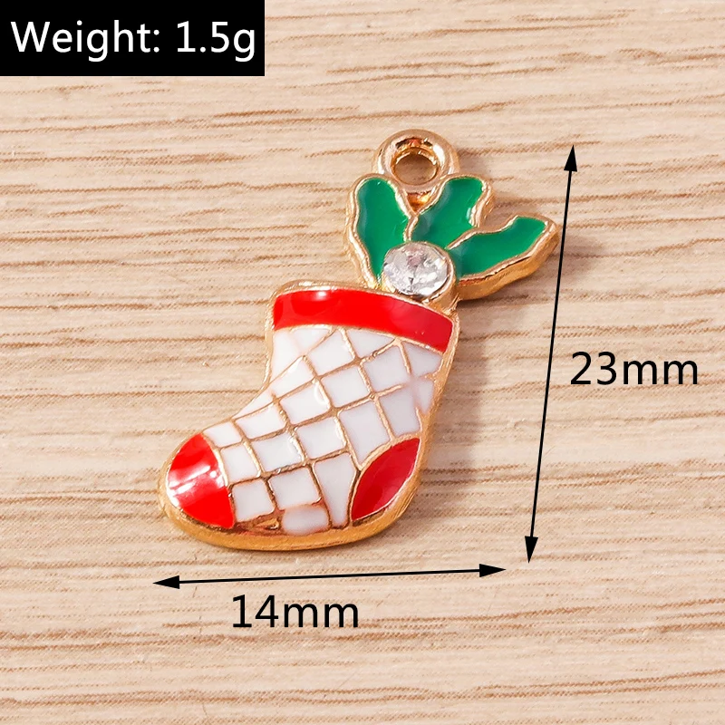 10 Stück 14x23mm Niedliche Emaille-Weihnachtssocken-Anhänger für Schmuckherstellung, Ohrringe, Halsketten, DIY Handgemachtes Bastelzubehör – Detail 1