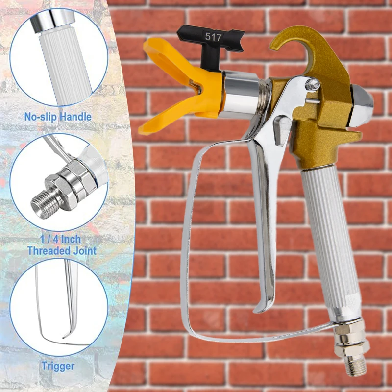 13-piece airless spray gun set with nozzle protection, 6 spray tips, 5 filters, and a 3300 PSI high-pressure swivel joint. Suita