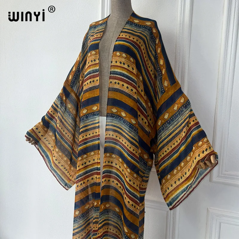 WINYI afryka moda lato kimono sukienka maxi okrycie plażowe sweter boho seksowny płaszcz nadruk geometryczny kaftan stroje plażowe kobiety