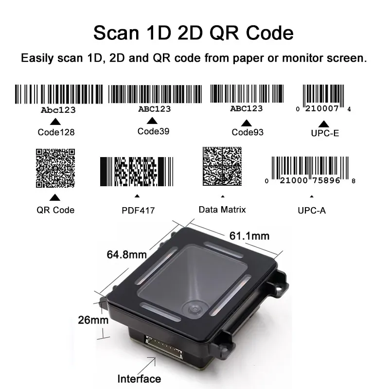 Lecteur de carte QR RFID, FM700B, NDavid, 1D, OJ, code QR, contrôle d\'accès, EAU de codes-barres, USB, RS232, Wiegand pour kiosque, coloré