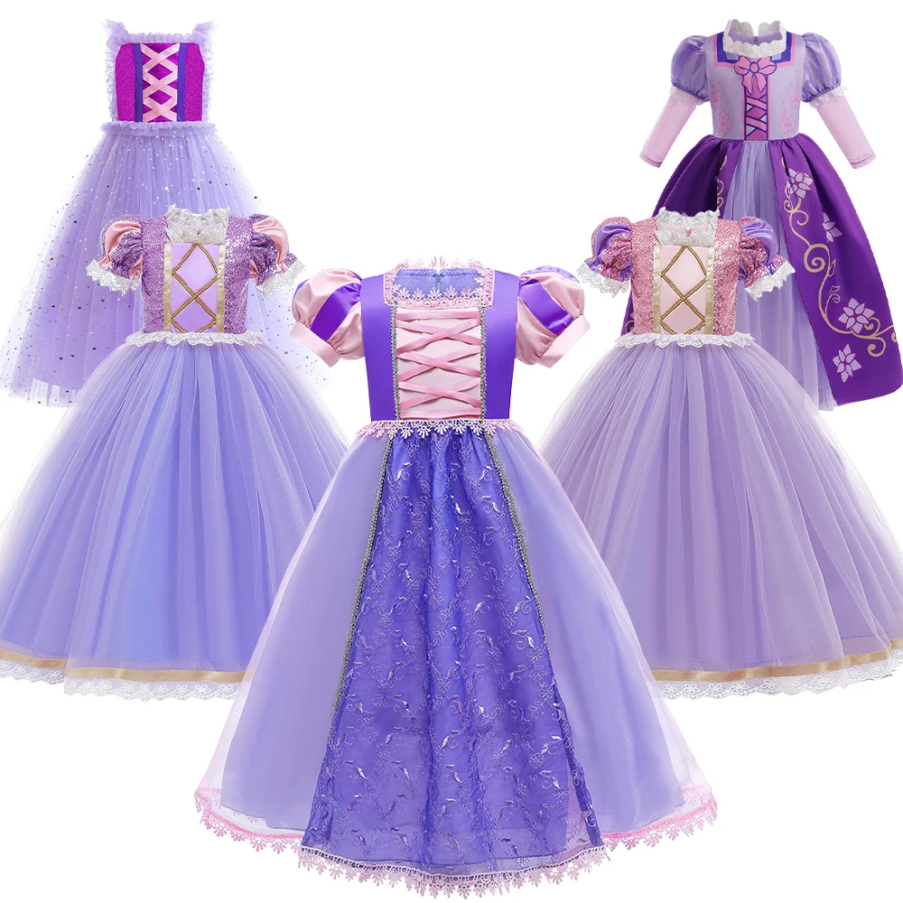 Rapunzel Cosplay Dress Girls Purple Style Princess Dresses Carnival Birthday Child Tulle Ball Gown Elegant Party Costume Summer