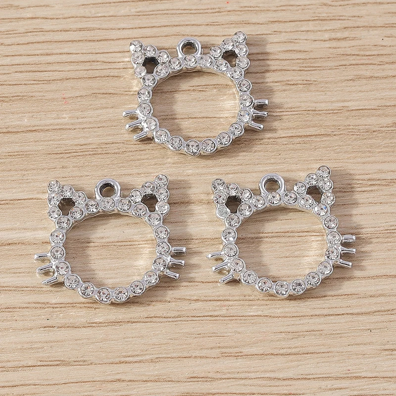 Tusember 10 Stück Legierungs-Kätzchen-Anhänger mit glänzenden Kristallen für die Herstellung von handgefertigtem Schmuck, DIY-Zubehör, Halsketten, Ohrringe, Bastelarbeiten – Detail 6