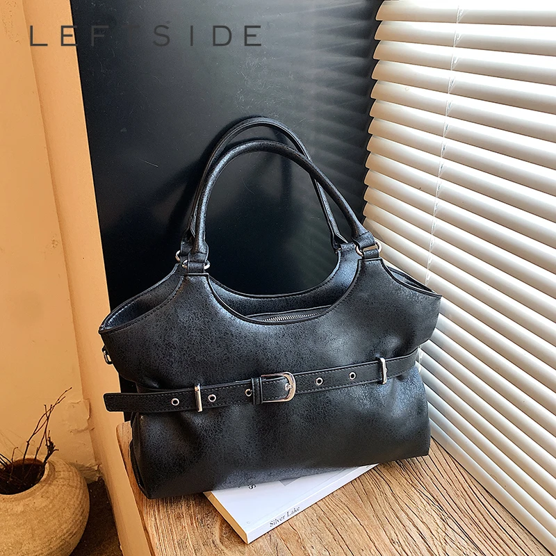 

Women's Vintage large capacity Leather Belt Decor Shoulder Tote Bag Retro Commute Aesthetic Daily Work Shopping Handbag 2026 New