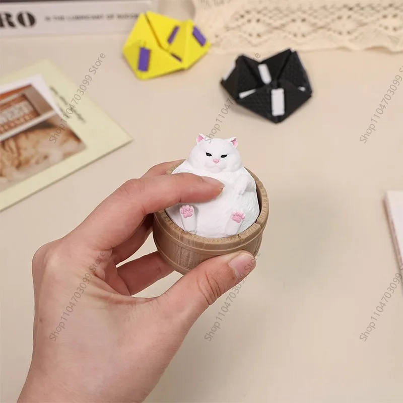Kawaii Fat White Cat Bathtub Fidget Toy 3D Printed Stress Relief Fidget Toy Funny Desktop Decor Decompression Gift