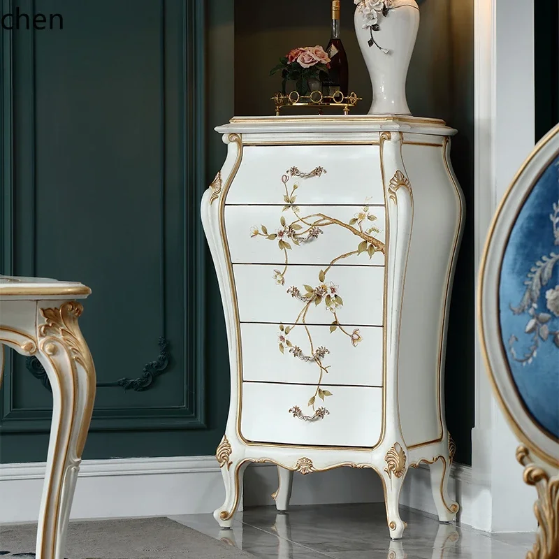 French solid wood hand-painted chest of drawers European bedroom vertical cabinet carved drawer decorative locker