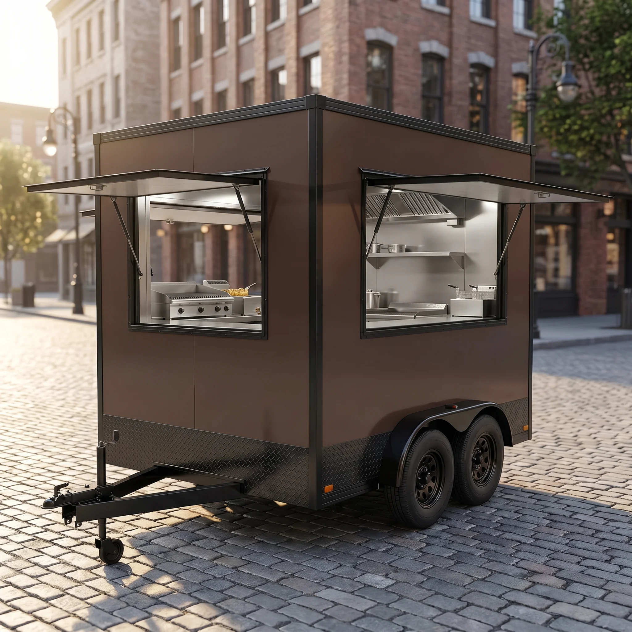 Classic Commercial Square Food Truck CE Approved Mobile Fast Food Trailer Fried Chicken Burger Pizza Vending Box Cart Sale