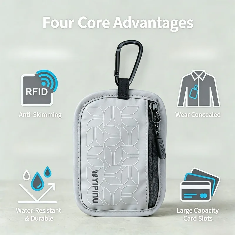 RFID Blocking Small Card Wallet Waterproof Anti Theft Credit Card Coin Pouch With Hanging Buckle