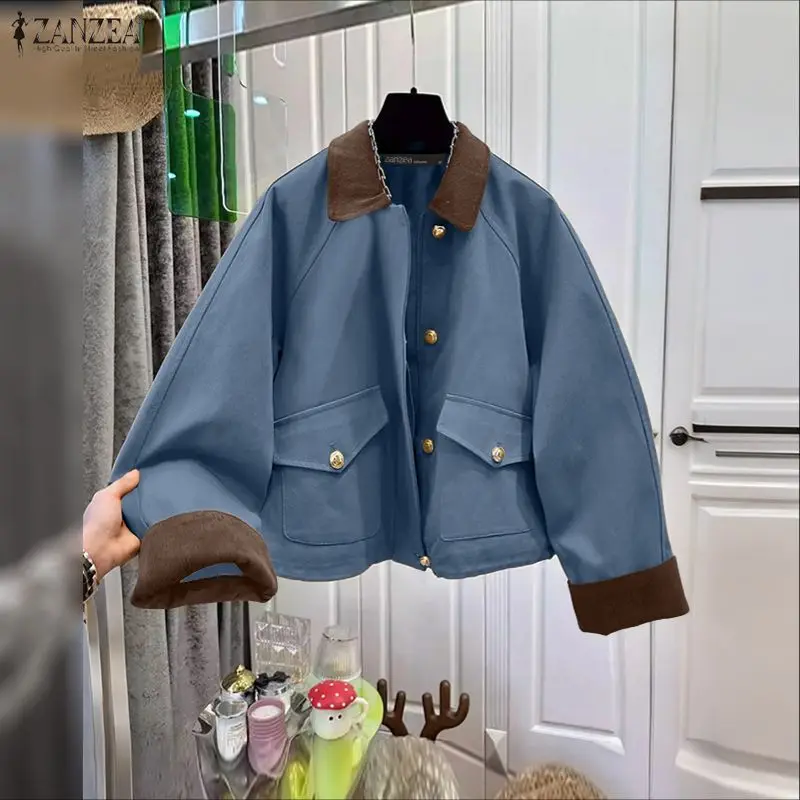 

Women Casual Lightweight Jackets 2026 Spring Color-Blocked Turn-Down Collar Long Sleeve Button Up Outerwear Woman Clothes 3XL