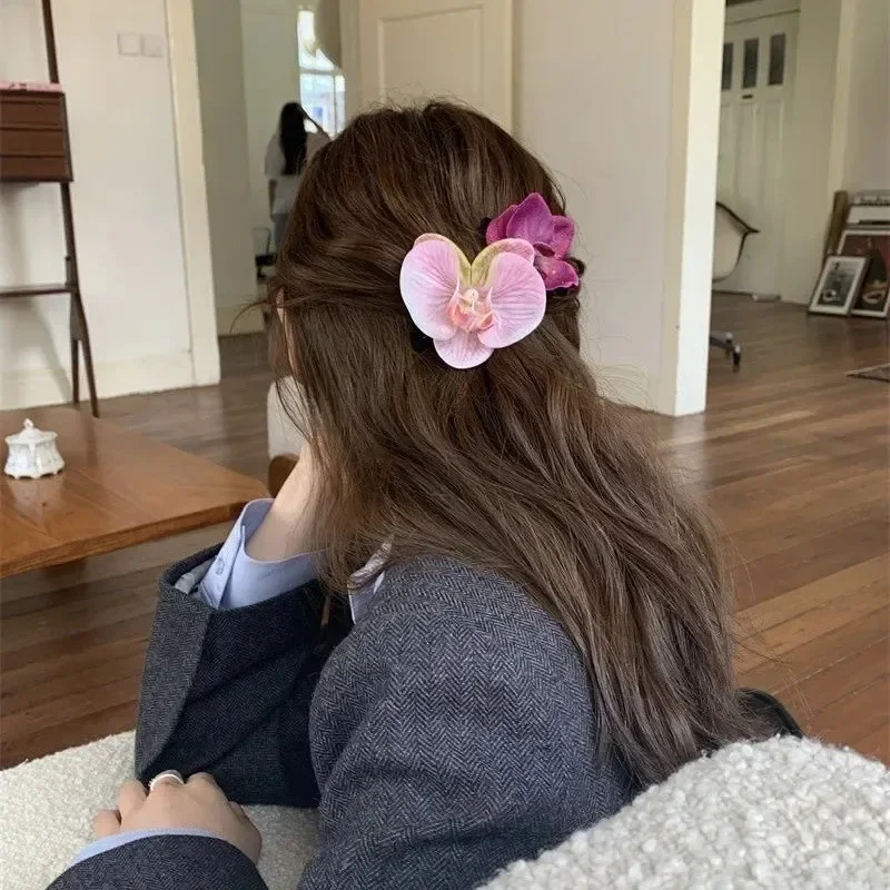 Pinza para el pelo de perla Phalaenopsis elegante coreano, pinza para el pelo de mariposa y orquídeas, accesorios para el cabello para niñas, herramientas de estilismo para el cabello, lazo de flor