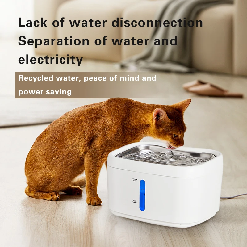 Automatic Water Fountain for Cat Dog Drinking With Replacement Filter 2.5L Stainless Steel Wireless Pump Level Window Feeding