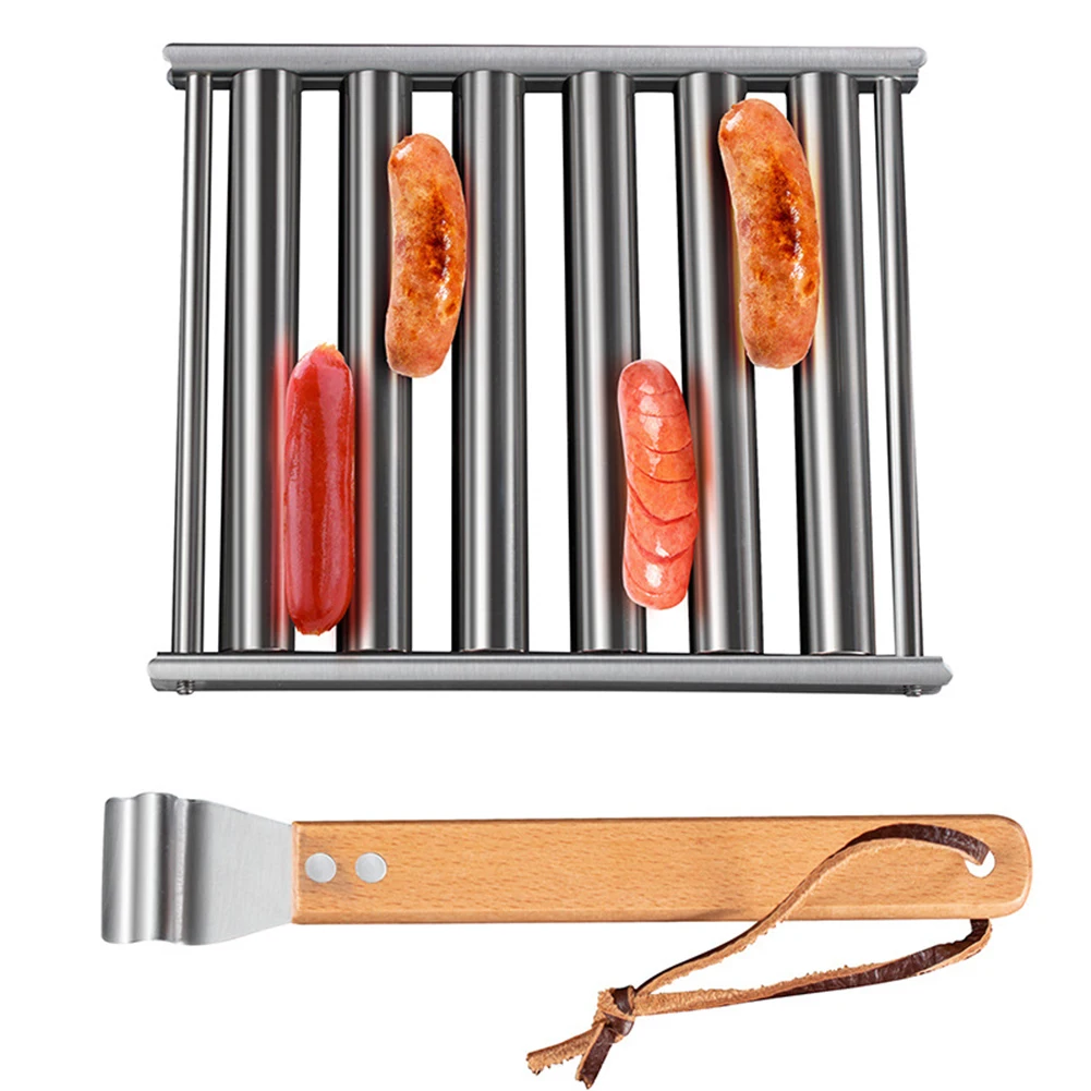 Removable Stainless Steel Sausage Rack BBQ Hot Dog Roller Grilling Tools Cooking Gift Sausage Roller Grill Rack Household Parts
